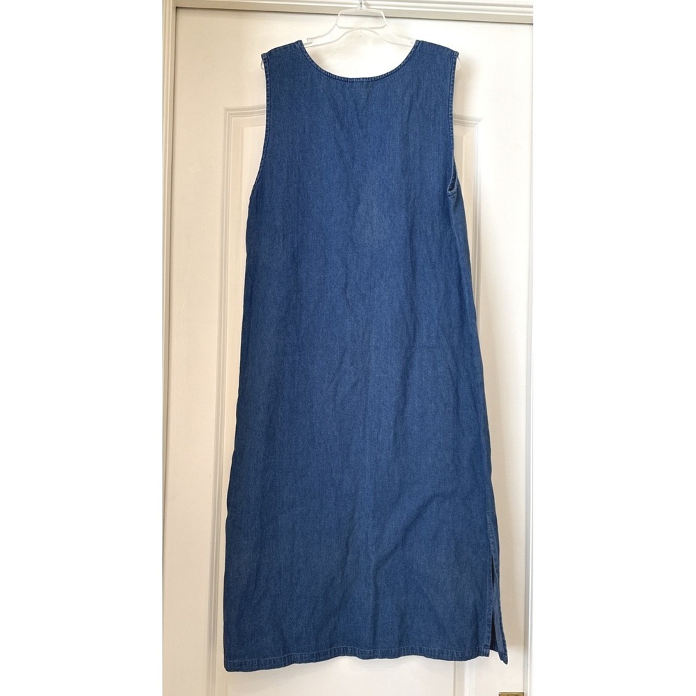 Vintage Fads Denim Maxi Dress Kokopelli Flute Player Blue Cotton Large RN 84789 - Picture 2 of 10